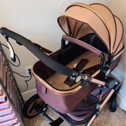 VEVOR 2 In 1 (Rose Gold) Portable Baby Stroller 