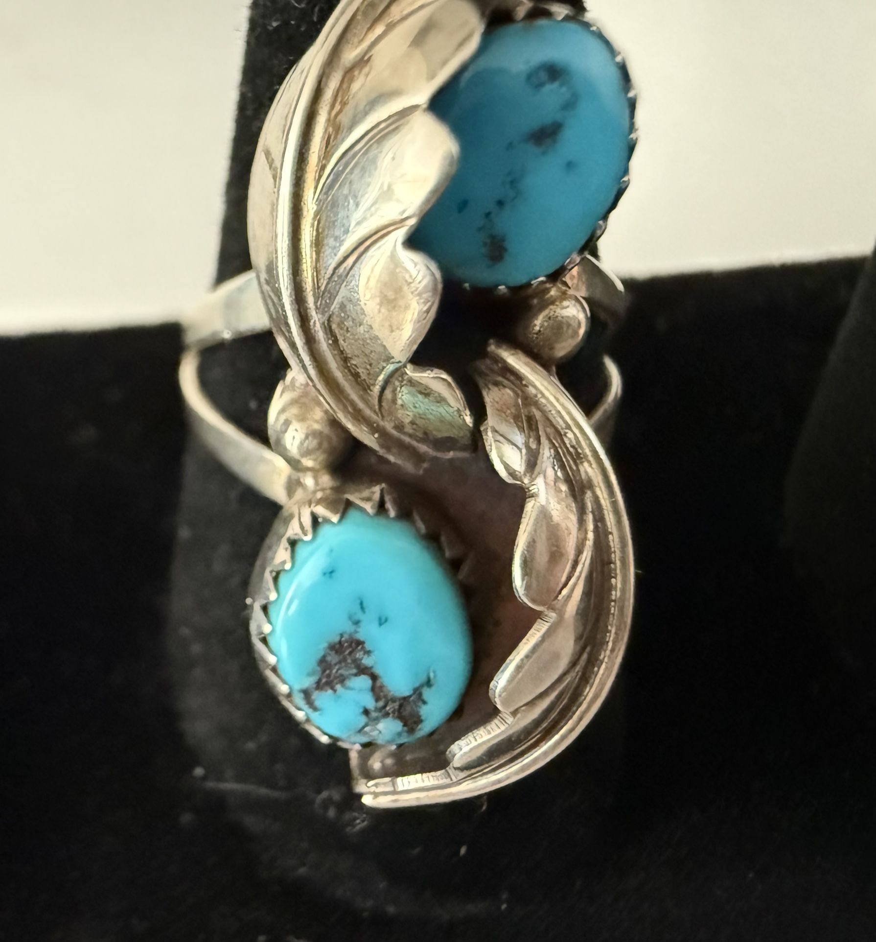 Vintage Navajo Sterling Silver Turquoise Native American Ring - Hallmark TS