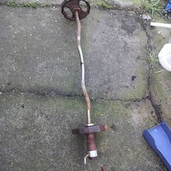 Olympic curl bar with 10 pound weights on each side (MAKE ME AN OFFER IM NOT FIRM ON PRICE)