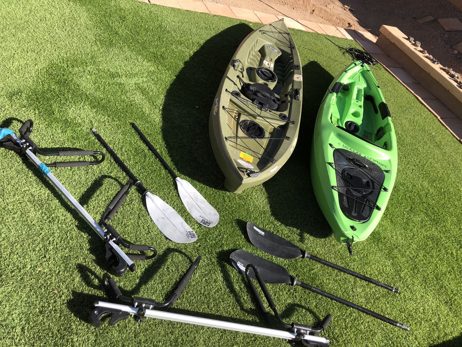 2 10' Kayaks Paddles and Roof Brackets