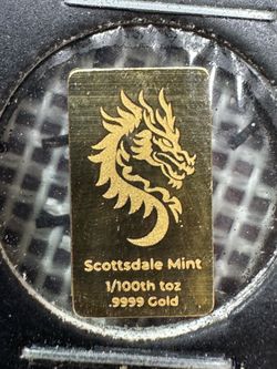 Scottsdale Mint 1/100 oz .9999 Fine Gold Dragon Bar 24K Mini Bullion Collectible