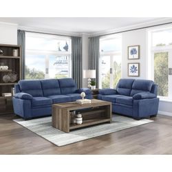 Brand new blue chenille sofa + loveseat 2PCs set
