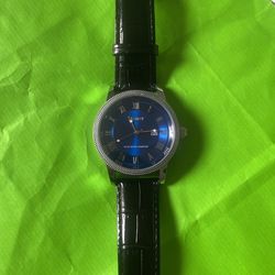 STAUER watch 3ATM Water Resistant, Leather Band, Blue Face