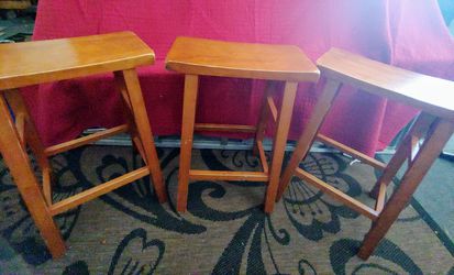 3 solid wood stools