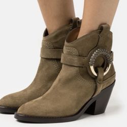 SEE BY CHLOÉ Hanna Suede Cowboy Booties Size 41 (10)