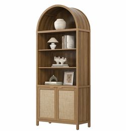 Rattan arched bookcase with adjustable shelf
