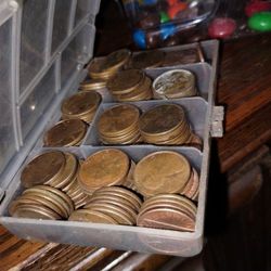 Pennies,Coins And Paper Money