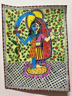ARDHANARISHWAR Ardhnareshwar Shiva Parvati Ganga paper Madhubani painting signed