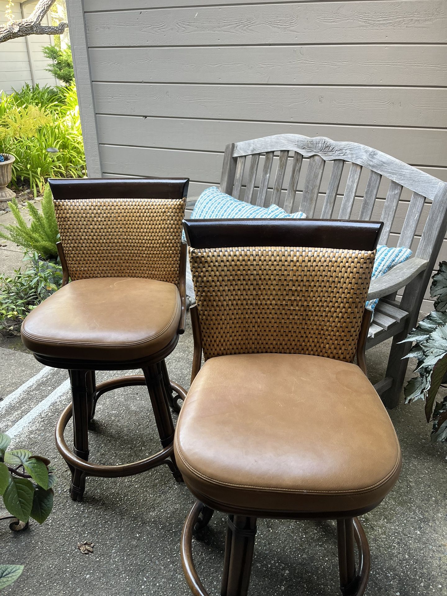 Leather and Handwoven Cane Counter Stools $100