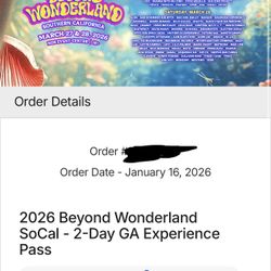 2 Day GA Beyond Wonderland Ticket