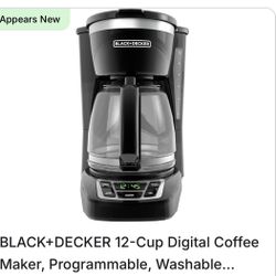BLACK+DECKER 12-Cup Digital Coffee Maker, Programmable, Washable Basket Filter, Sneak-A-Cup, Auto Brew, Water Window, Keep Hot Plate, Black