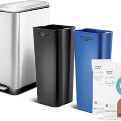 Home Zone Living 13 Gallon Kitchen Trash Can, Dual Removable Liners for Recycling and Trash, Slim Stainless Steel Shape (8 + 5 for 13 Gallon Total)