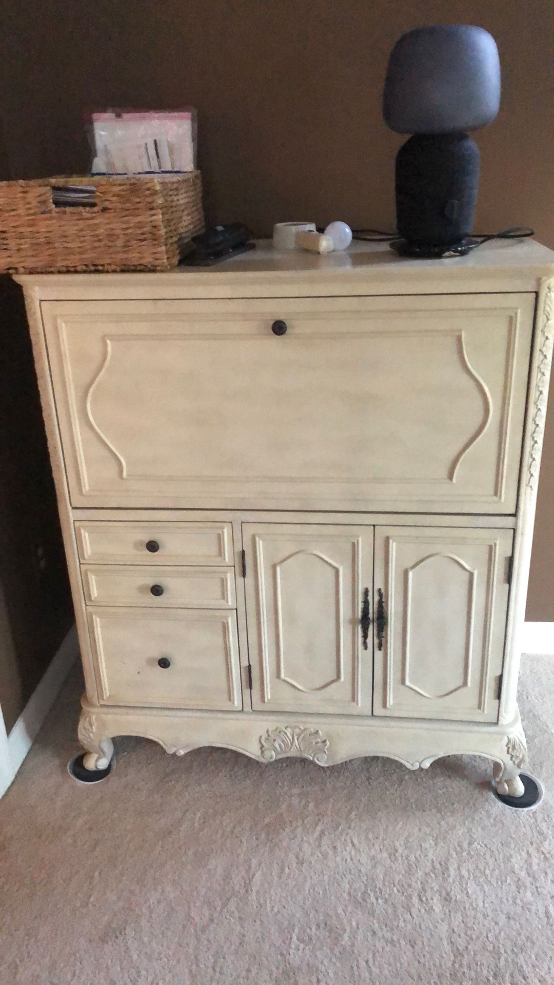 Antique White Cabinet With Desk. 