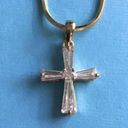 Ladies Crystal Cross Necklace On Snake Chain Gold Plated *Ship Nationwide Or Pickup Boca Raton