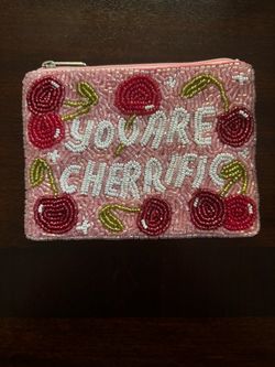 Beaded Cherry Coin Purse Zip Pouch