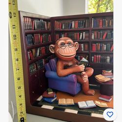 Sergio Bustamante Sculpture Darwin Monkey In Library.  Signed And Limited 