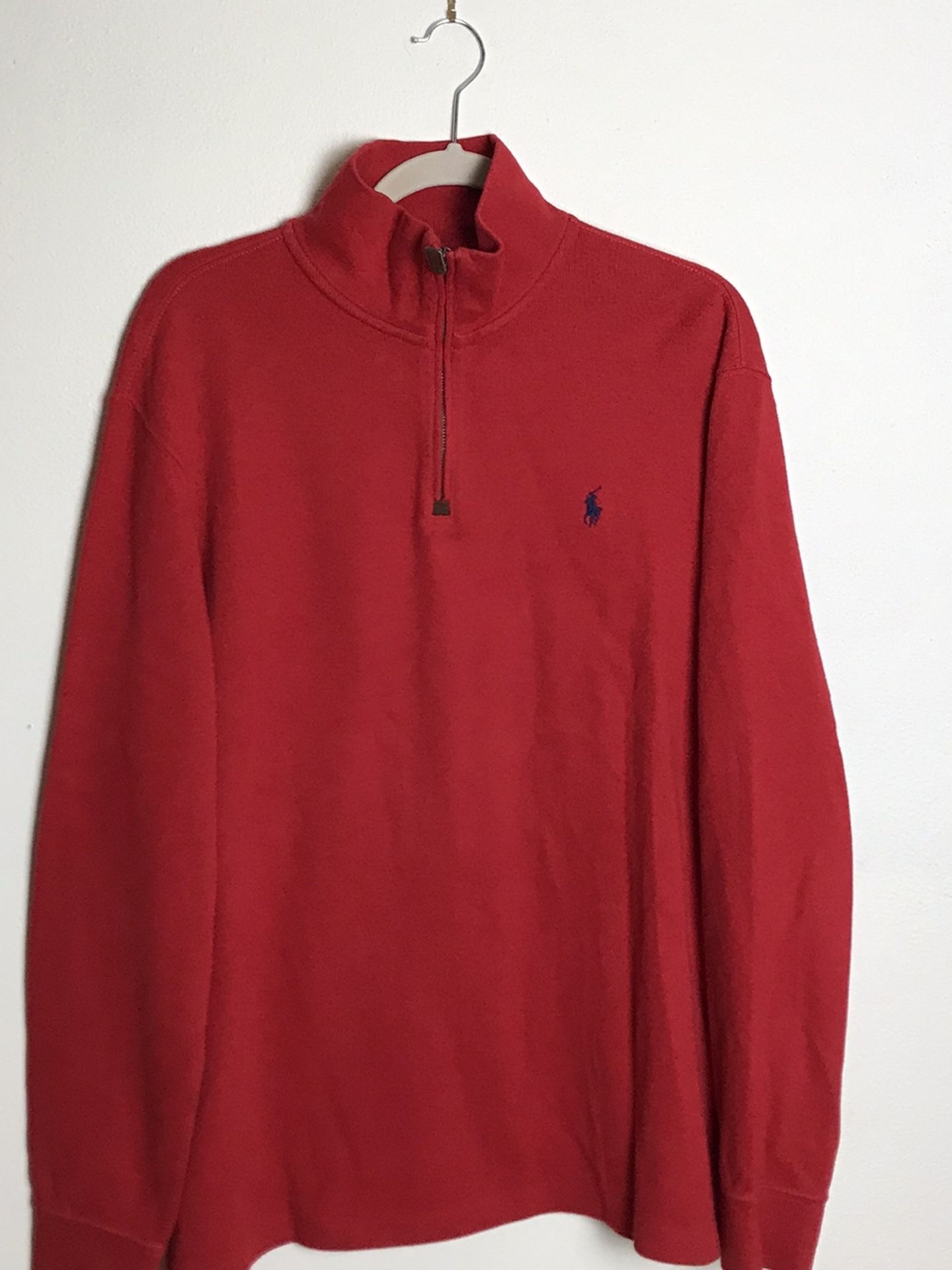 Polo Ralph Lauren Red Estate Rib 1/4 Zip Sweater Multi Color Pony Mens Large Gently used