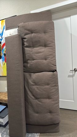 Brown padded Queen bed frame