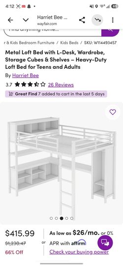 Queen Harriet Bee Metal Loft Bed with L-Desk and Storage