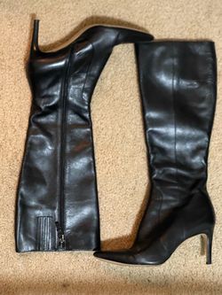 Black Leather Over-the-Knee Stiletto Boots