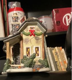 Ceramic Village House Figurine with Snow Detail