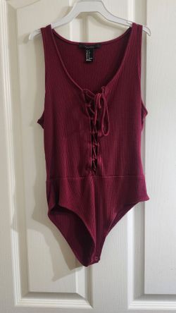 Forever 21 open front body suit maroon size small