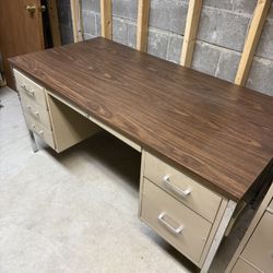 Used , 6 Drawer Metal Work Desk With Wooden Laminate Top
