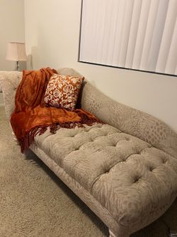 Beige Animal Print Tufted Chaise Lounge
