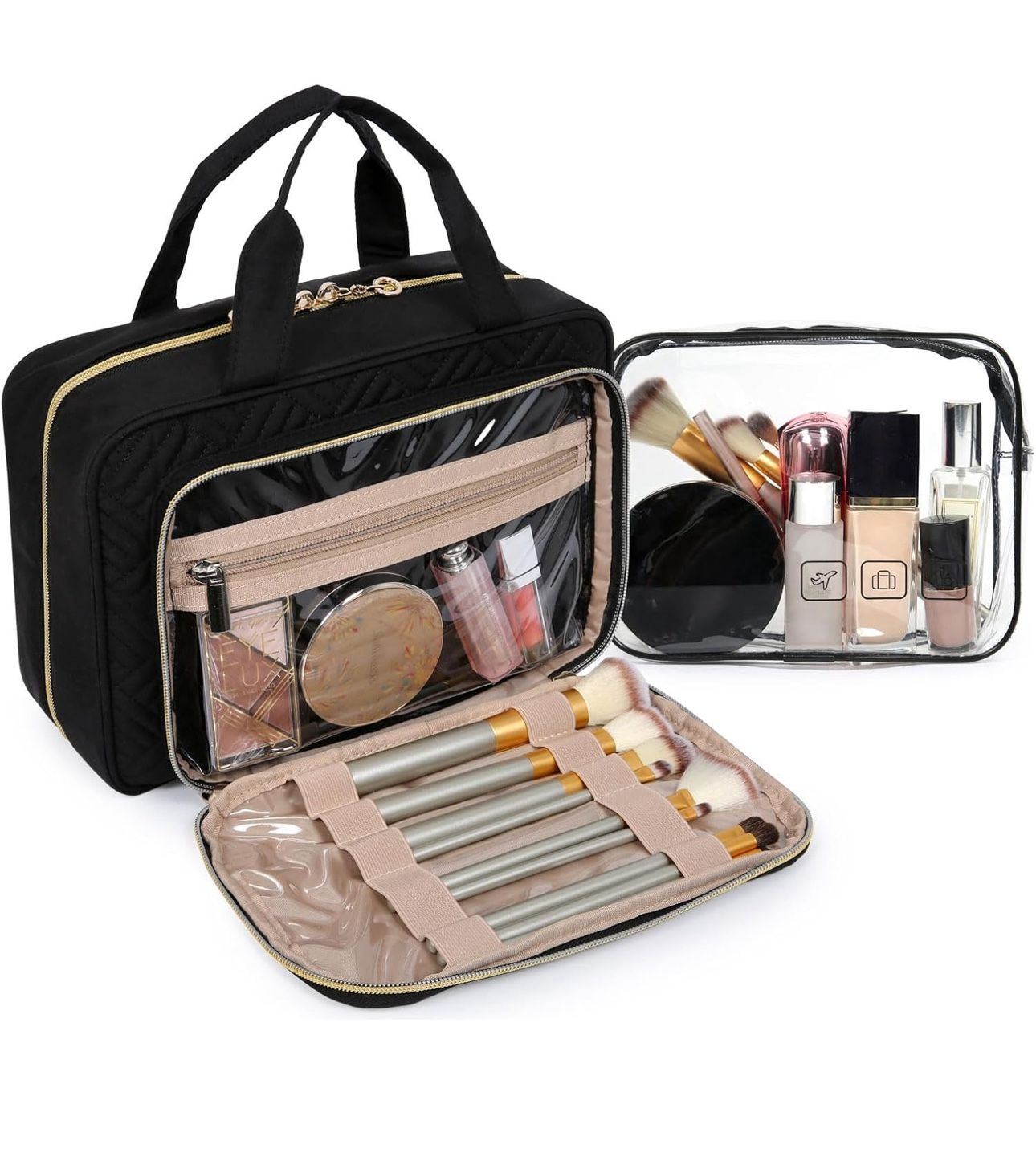 Black Toiletry Hanging Travel Bag/Makeup Organizer