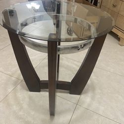 24" Round Side Table Glass End Table with Tempered
