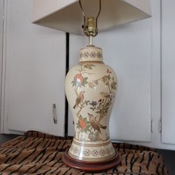   Lamp, ceramic with wood stand 