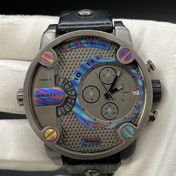 Diesel Oversized Chronograph black leather watch DZ7270