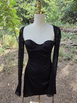 Oh Polly A Line Beaded Elegant Black Evening Dress