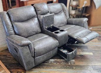 Leatherette Glider ❤️ LOVESEAT Recliners with Center Console & Storage Drawer