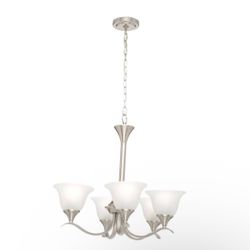 Hampton Bay  5-Light Brushed Nickel Chandelier with Glass Shades (defective See NOTE)