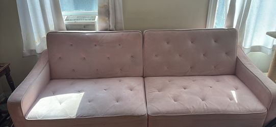 pink velvet tufted futon couch