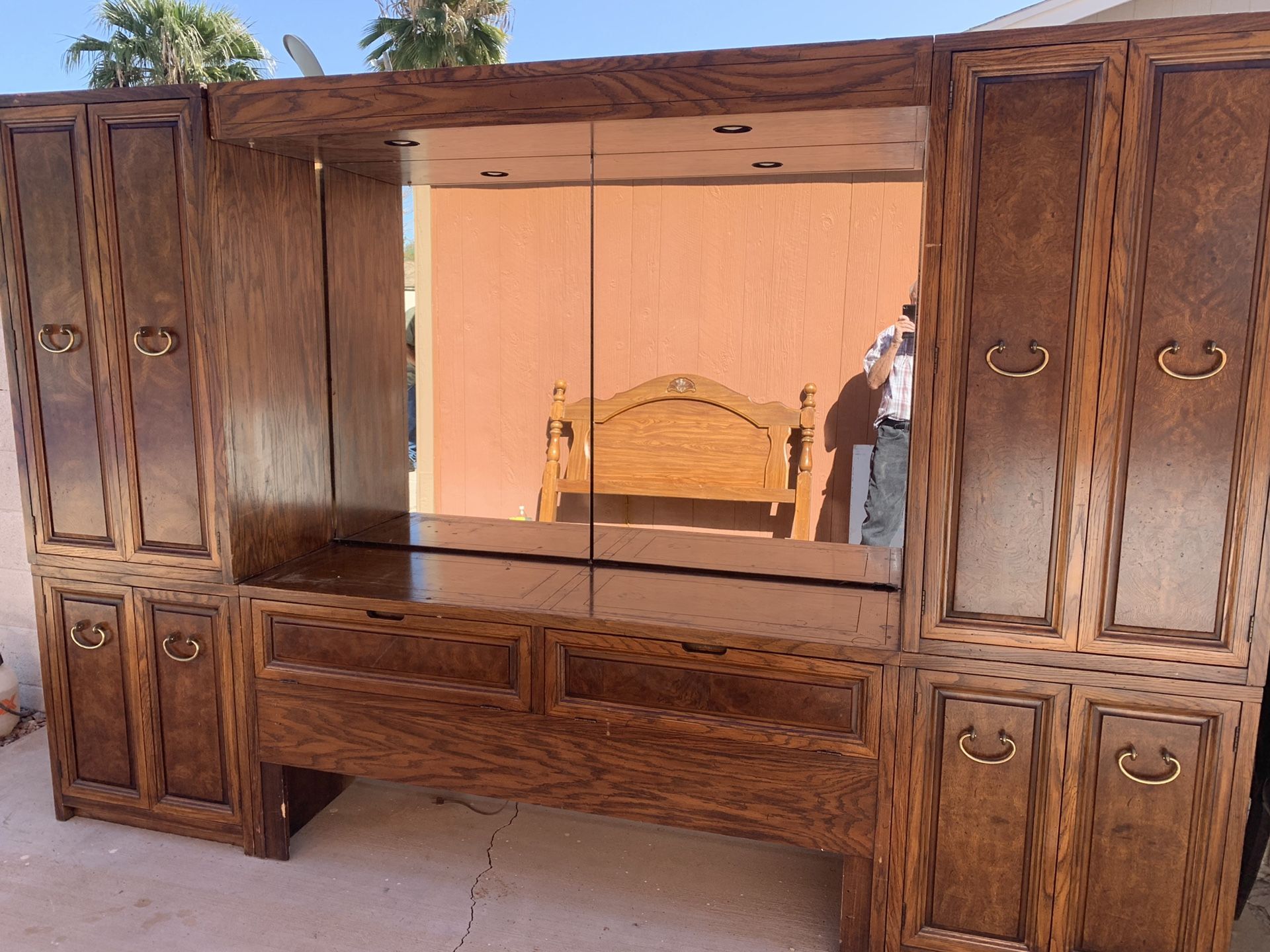 Queen headboard/ side armoire s. Solid wood. 325. Have dresser to