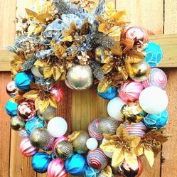 Bright Pastel Holiday Handcrafted Front Door Wreath 