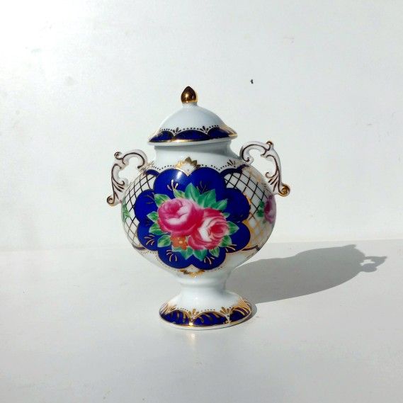 Rare Vintage Ceramic sugar bowl dish rose floral design