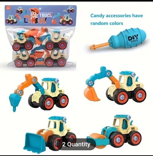 Mini Excavator, Bulldozer, Road Roller, Drill Truck Construction Vehicle Toy Set, 4 Pieces, Ages 3+