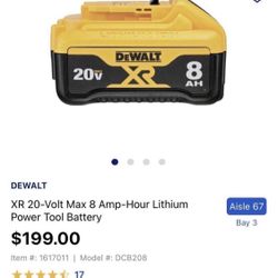 DeWalt DCB208 (1) 20V MAX XR 8 Ah Li-Ion Battery New No Box -2021 8ah