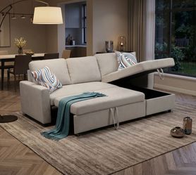 Beige microfiber sectional sleeper sofa couch