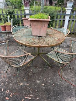 Vintage Wrought Iron Patio Set – Table & 4 Chairs