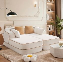 Double Chaise Lounge Chair Indoor, Teddy Fabric Boneless Sofa Deep Recliner with 32D High-Resilience