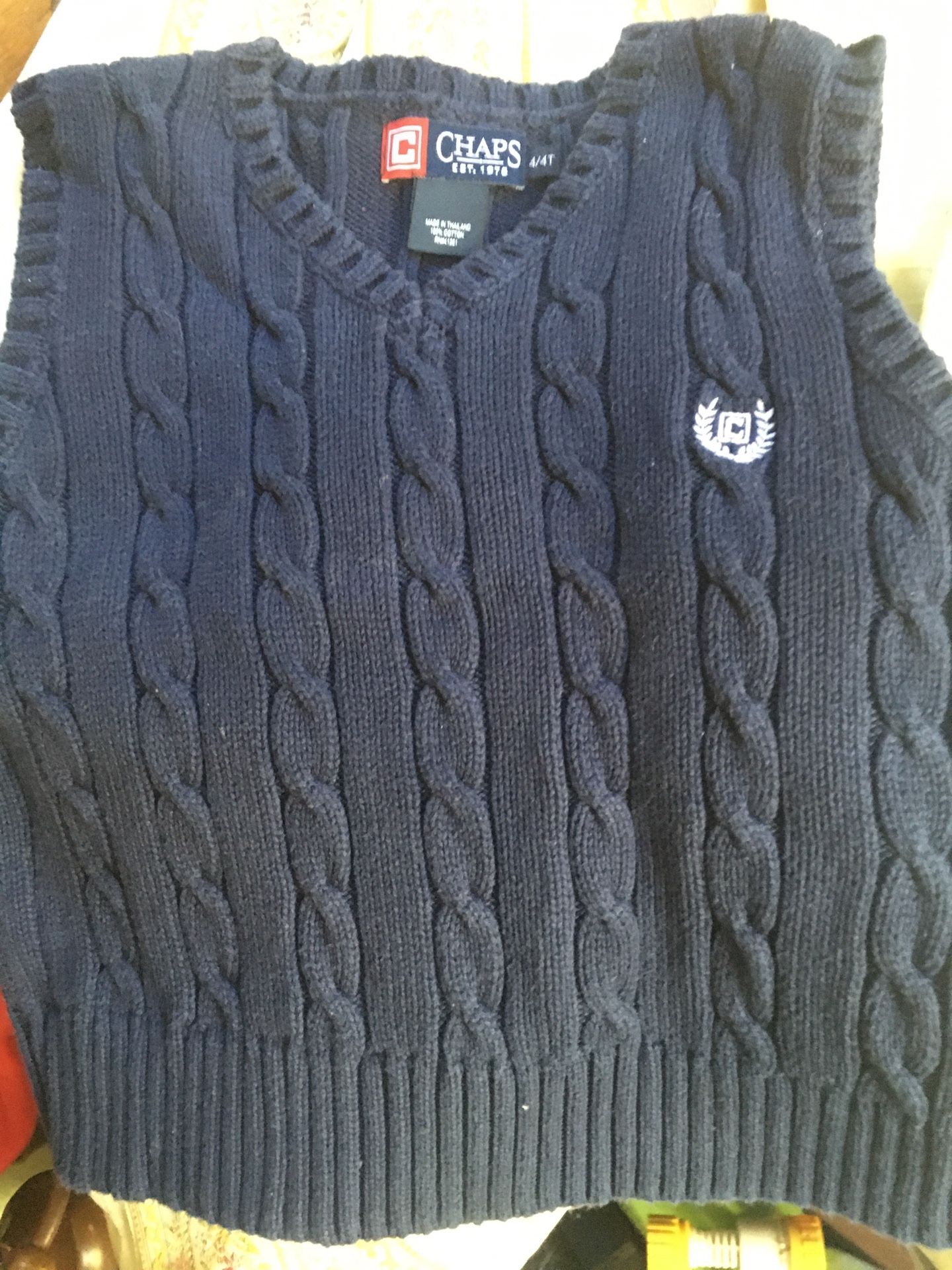 Chaps Sweater Vest. Size 4/4T. All Cotton. 