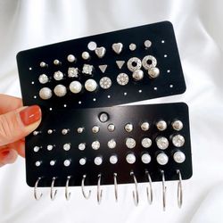 Creative Simple Temperament Women's Earrings Silver Series Zircon Lovely 32 Pairs Of Sets