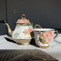 CHANJOON Gold Plated Red Rose Ceramic Tea Set