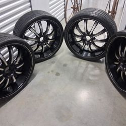 4 New Perrlie 24 Inch  Tires On Custom Rims