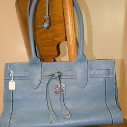 Blue Dooney & Bourke East West Shoulder Bag,  
Pebbled blue leather 