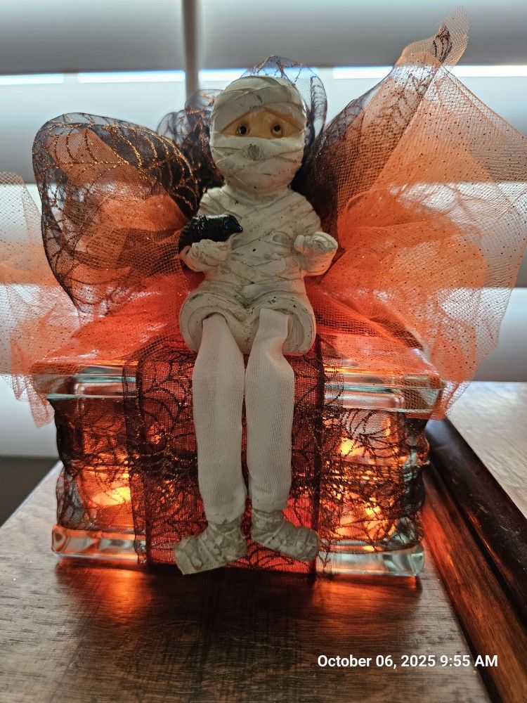 Mummy Lighted Halloween Glass Block